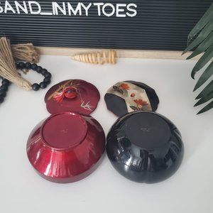 Vintage Japanese  Lacquerware Bonbonniere Bowl(s) w/ lids 1 Red, 1 Black…